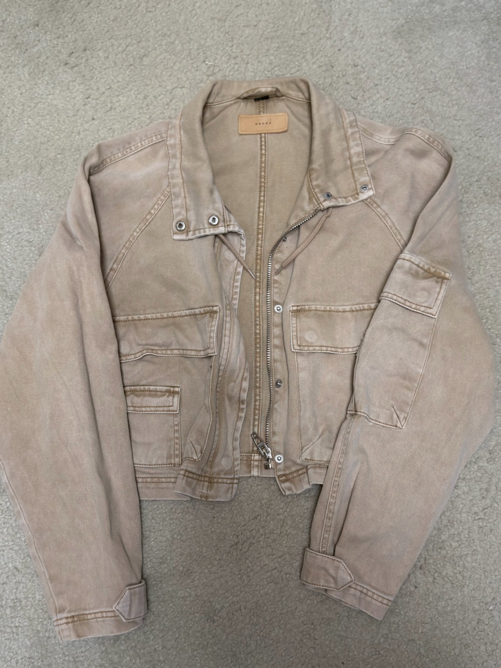Blank NYC Women's oversized Cargo Utility Jacket in Beige